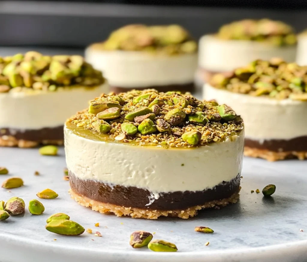 Mini Pistachio and Coffee Cheesecake on plate