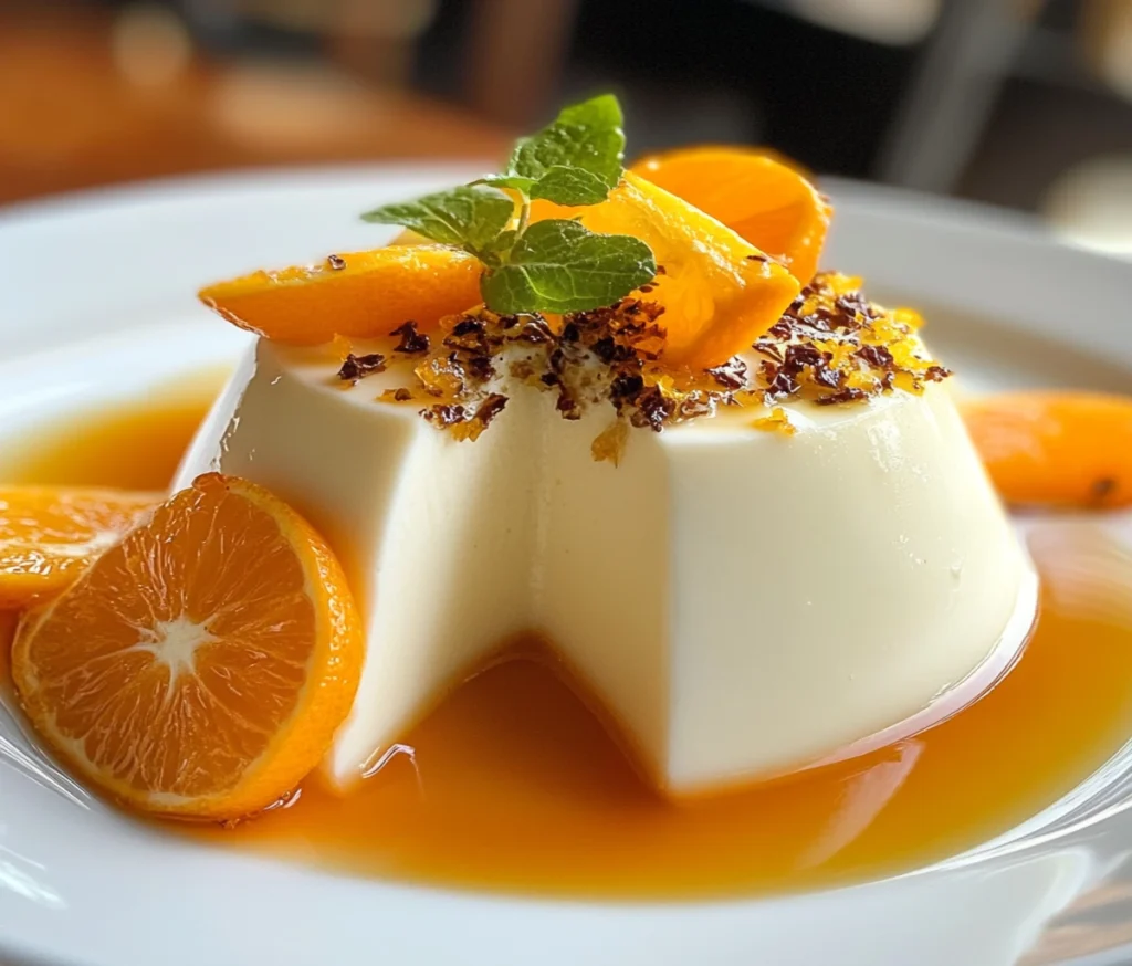 Vanilla panna cotta with orange syrup and zest